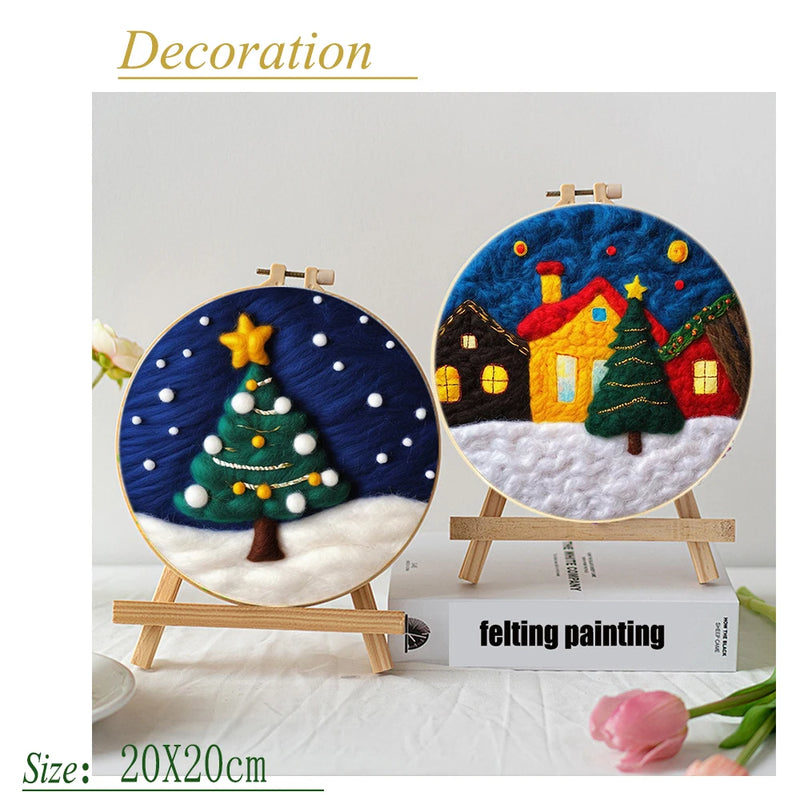 PhotoCustom 20x20cm Frame Needle Felting Kit Christmas Tree Needle Felting Patterns For Beginners Wool Felting Set DIY Craft