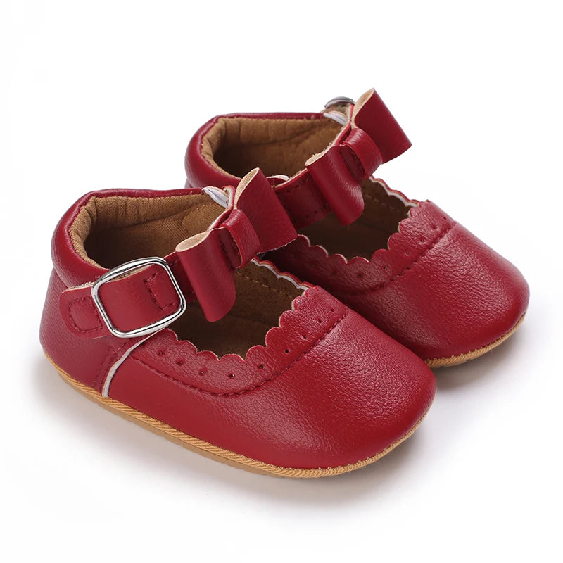 Spring and Autumn New Newborn Girl Infant Anti slip Walking Shoes, Girl Baby Red Comfortable Rubber Sole Bow Shoes Walking Shoes