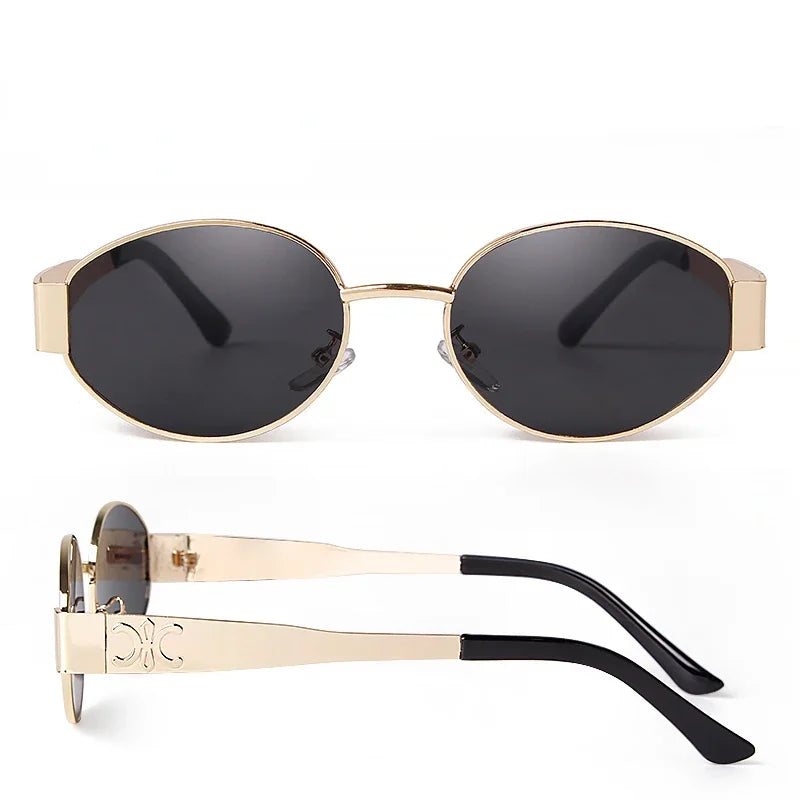Retro Metal Oval Sunglasses Women Men 2024 Luxury Brand Designer Trend Punk Round Sun Glasses Outdoor Eyewear UV400 Gafas De Sol