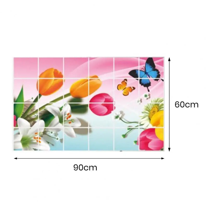 90*60cm Oil-proof Wall Sticker Flower Vegetable Fruit Dolphin Self-adhesive Heat Resistant Bathroom Kitchen Wall Art Decal Decor