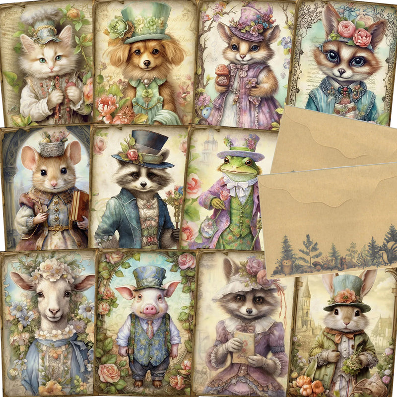 JAIIMAN 48pieces Ball Animal Thick Writable Postcard With Envelopes and Stickers,for Scrapbooking Supplies,Junk Journal,Crafts