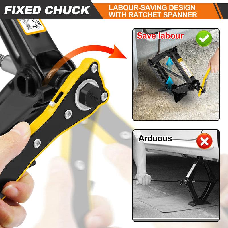 Car Tyre Changing Tools Kit Universal Scissor Jack 2 Ton Labor-Saving Scissor,with Hexagonal Lug Wrench for Cars/SUVS/Sedans