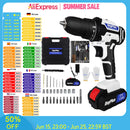 21V Portable Cordless Power Drill Set Impact Screw Driver with 1500mAh Li-Ion Rechargeable Battery 25+1 Torque Setting 45N.m