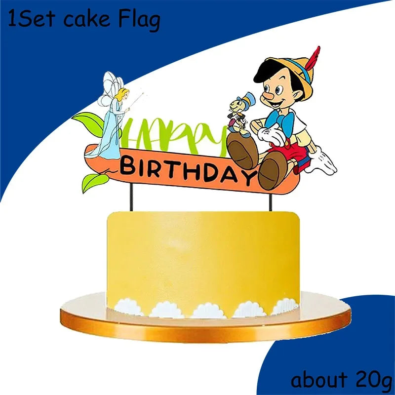 The Adventures of Pinocchio Happy Birthday theme favor party supplies Party Paper  Plate Straw Gift Bag Banner Flag Baby Shower