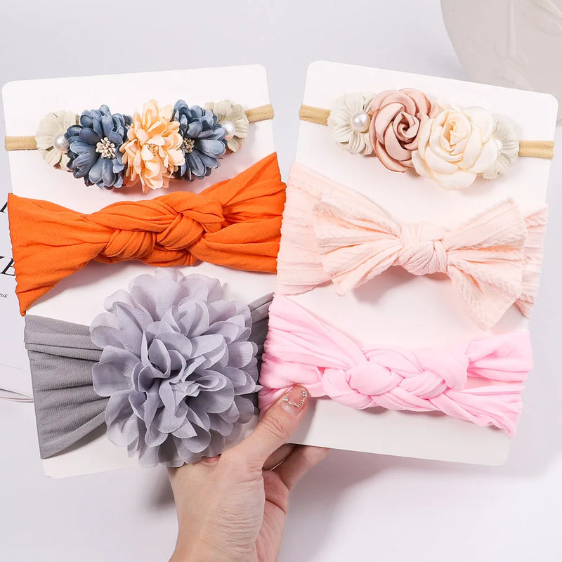 3Pcs/Set Cable Knit Flower Baby Headbands for Girl Elastic Turban Infant Hair Bands Nylon Newborn Headwrap Baby Hair Accessories