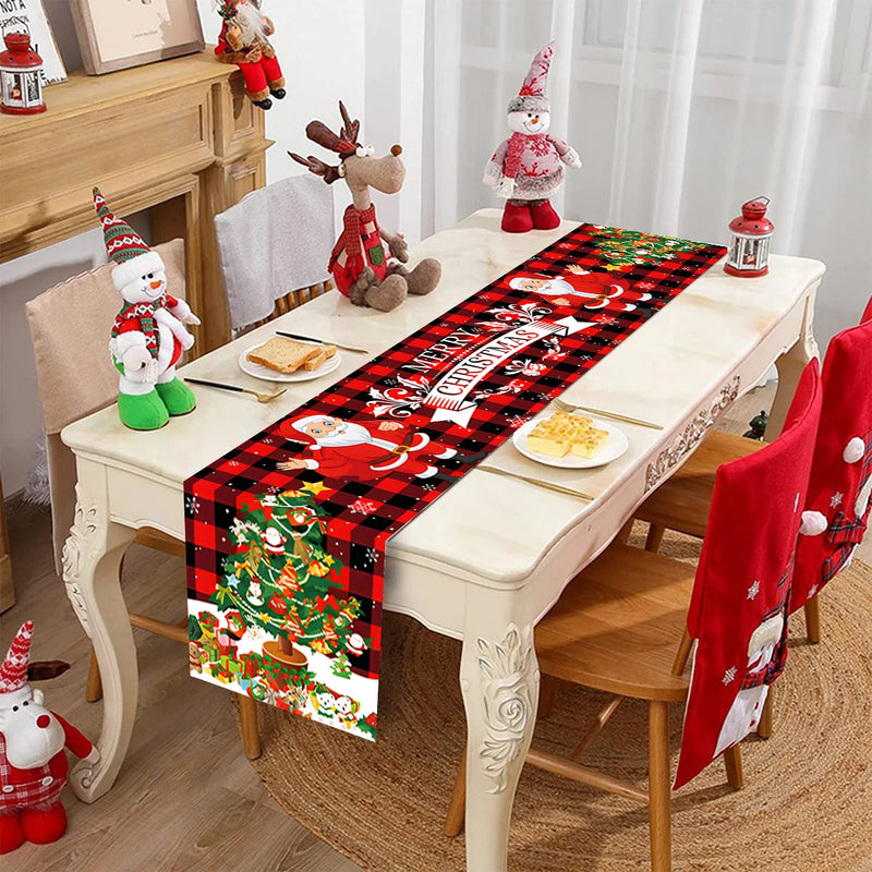 Christmas Table Runner Polyester Xmas Table Flag Cover Merry Christmas Decorations for Home 2024 Xmas New Year Tablecloth 2025