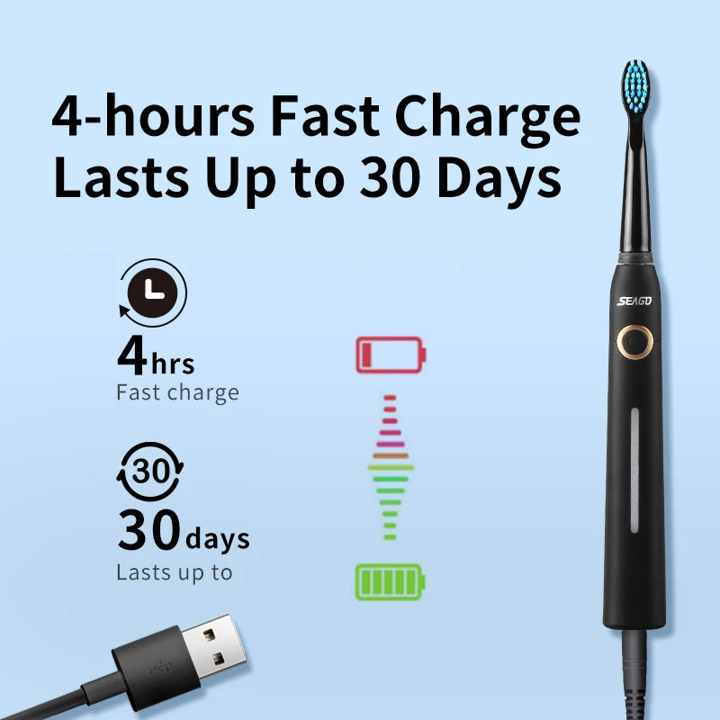 Seago Sonic Electric Toothbrush Tooth brush USB Rechargeable adult Waterproof Ultrasonic automatic 5 Mode with Travel case