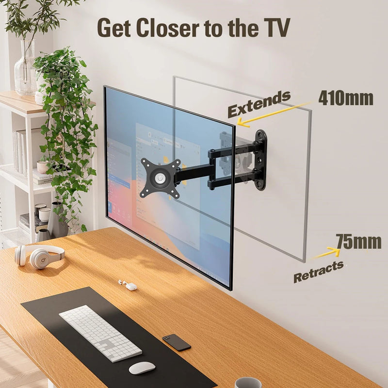 Full Motion TV Wall Mount for 14-27 Inch LED, LCD Flat Screen TV Monitor, TV Bracket with Swivels Tilt Extension VESA 100x100mm