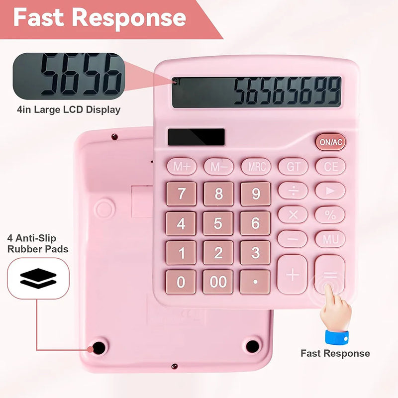 Office Calculators Desktop, 12-Digit Dual Power Cute Calculator with Large LCD Display Big Button for Office Home and School (Pi