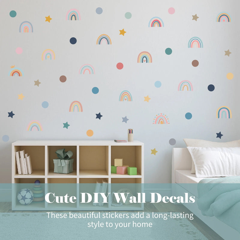 4 Sheets Cute Wall Decals DIY Rainbow Dots Stars Theme Boys Kids Room Wall Stickers Removable Vinyl Wall Art Decor