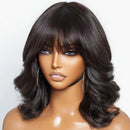 Glueless Body Wave Bob Wig with Bangs Ready-to-Go Fringe Wavy Bob Wig Full Machine Made Brazilian Remy Human Hair Wigs For Women