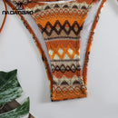 Nadanbao Sexy Knit Floral Print Bikini Sets Swimwear Women Brown Backless Fashion Swimsuit Female Halter Beach Party Bikini