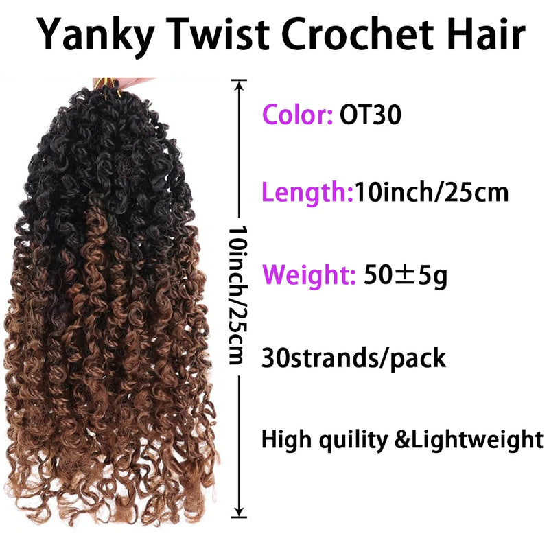 10 Inch Synthetic Pre Looped Yanky Twists Passion Spring Crochet Braiding Hair Short Pre-twisted Mini Curly Twist Crochet