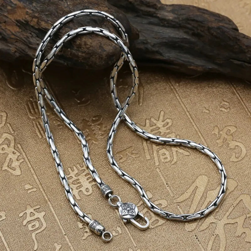 3MM New 100% Real S925 Pure Filver Fashion  Jewelry 2021 Trendy Bamboo Chain Men's Necklace