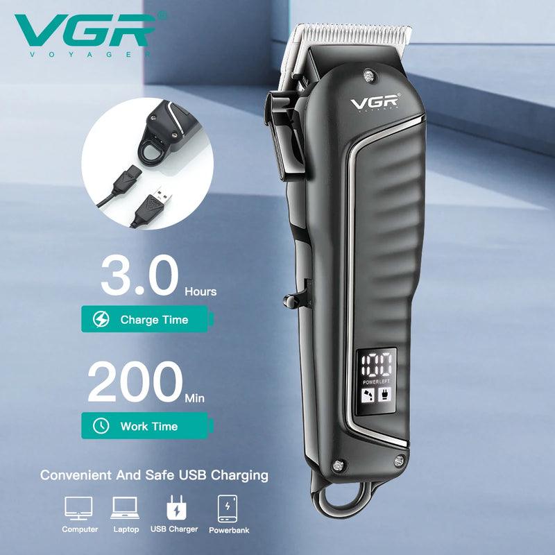 VGR Hair Clipper Professional Hair Cutting Machine Barber Rechargeable Hair Trimmer Digital Display Trimmer for Men V-683