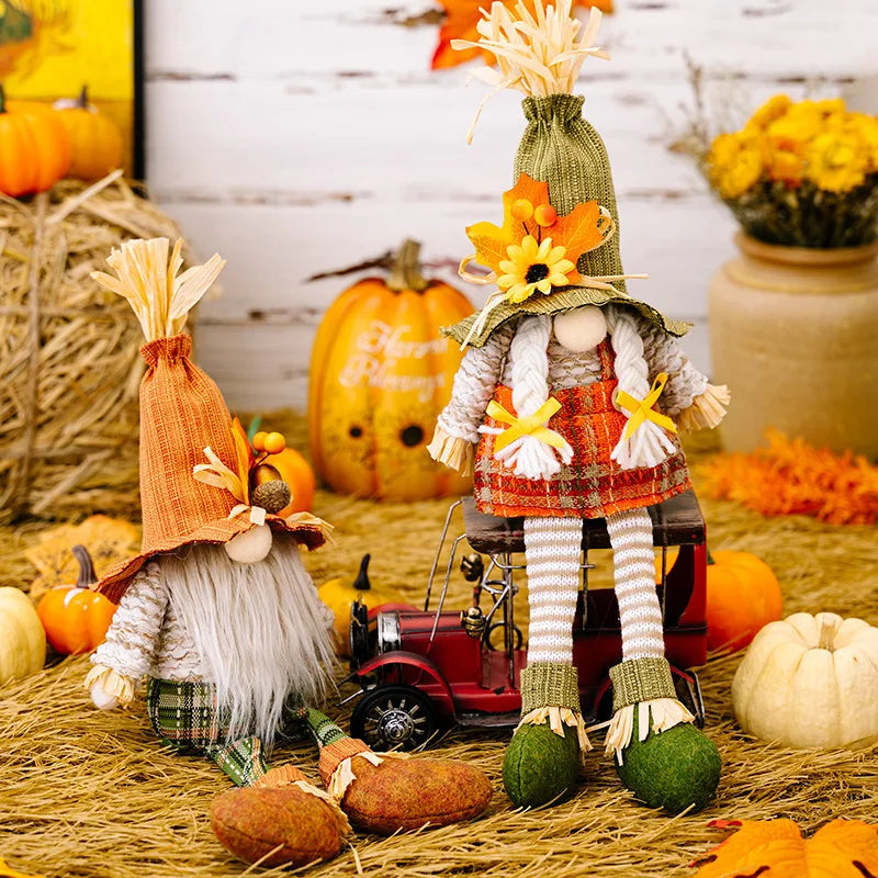 Scarecrow Gnome Thanksgiving Doll Pumpkin Maple Leaf Faceless Doll Harvest Season Ornament Home Tabletop Decorations