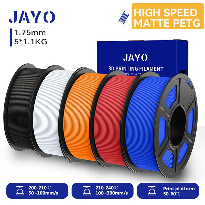 JAYO PETG 3D Filament 1.75MM High Speed PETG 3D Printer Filament 4Rolls High Flow Speedy Matte Effect 3D Printing Mateials