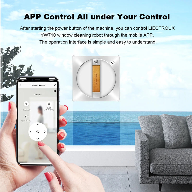 Liectroux YW710 Robot Window Cleaner,Double Water Spray,Strong Vacuum,Home Floor Wall Window Cleaning Robot,App&Remote Control