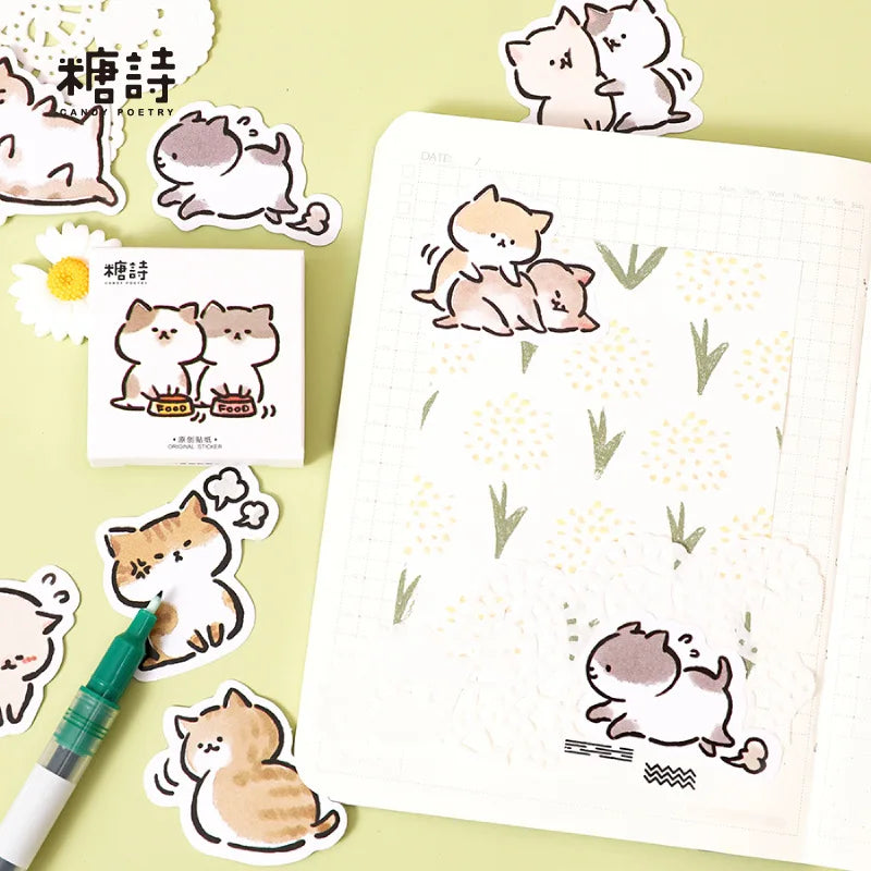 45 Pcs/BOX Kawaii Cat Stickers Aesthetic Stationary Cute Stickers For Cat Lovers Ideal On Laptop Journals Planners Scrapbook