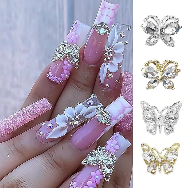 10pcs Gold Silver Metal Shiny Butterfly Star Nail Charms Alloy Jewelry Nail Rhinestones 3D Nail Parts Art Decoration Accessories