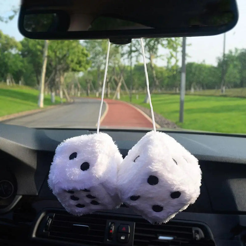 Long Hair Hot Stamping Dot Dice Plush Toy Cube Pendant Car Ornament Sieve Anime Car Decoration Accessories