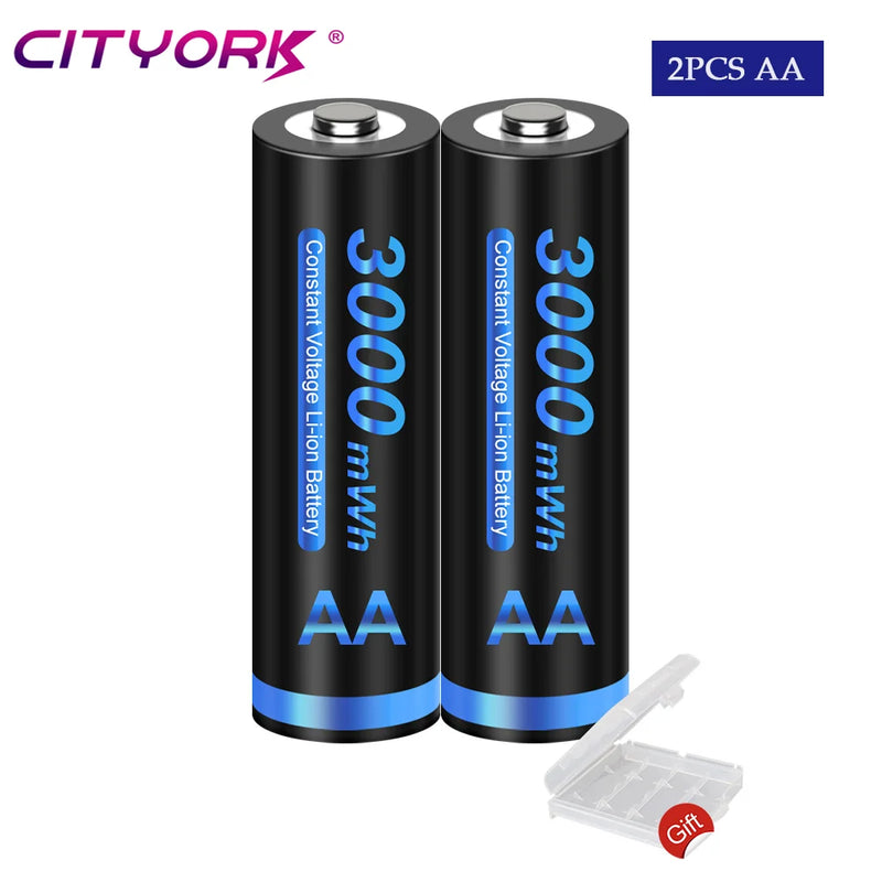 CITYORK 1.5V AA Li ion Rechargeable Battery 3000mWh 1.5 V AA Lithium ion Rechargeable Batteries With1.5V AA AAA Battery Charger