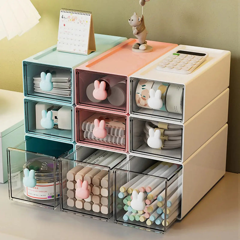 Cute Rabbit Storage Box Office Desktop Transparent Drawer Style Student Desk Stationery and Sundry Storage Shelf