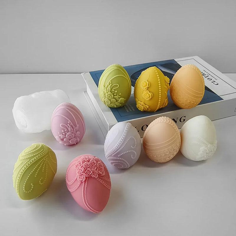 Easter Egg Silicone Candle Mold Aromatherapy Plaster DIY Craft Candles Making Tools Ornaments Embossed Flower Egg Mold