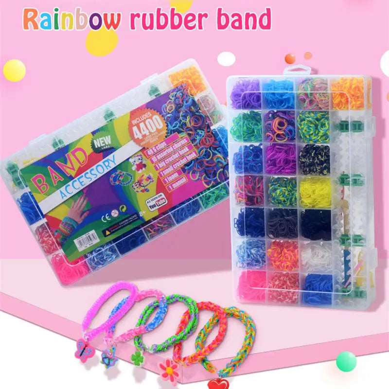 600-10000pcs Elastic Rainbow Rubber Bands Kits Colorful Weave Machine DIY Bracelet Handicraft Girl Gift Kids Toys For Children