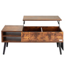 VEVOR Lift Top Coffee Table Round Rectangle Table with Extra Storage Pockets Pop Up & Flipable Coffee Table for Living Room