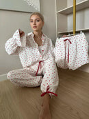 Marthaqiqi Casual Female Sleepwear Suit Long Sleeve Nightgowns Turn-Down Collar Nightwear Pants Shorts Women Nightie 3 Piece Set
