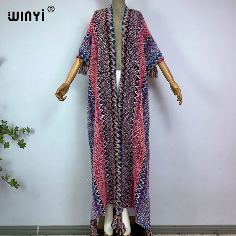 WINYI woman Winter Knitted cardigan coat Loose Christmas Fashion hipster party dress Thick Warm free size Female cloke overcoat