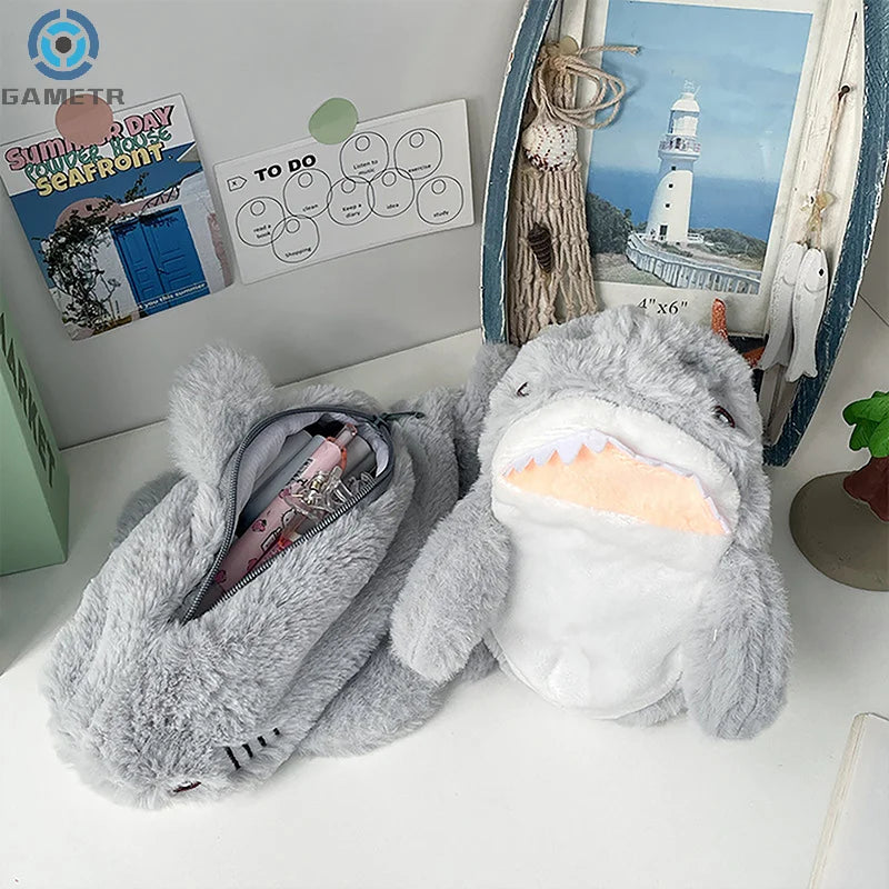 1PC Cute Plush Shark Pencil Case Student Stationery School Supplies Kawaii Doll Back To School Storage Bag Pen Bag Stationery