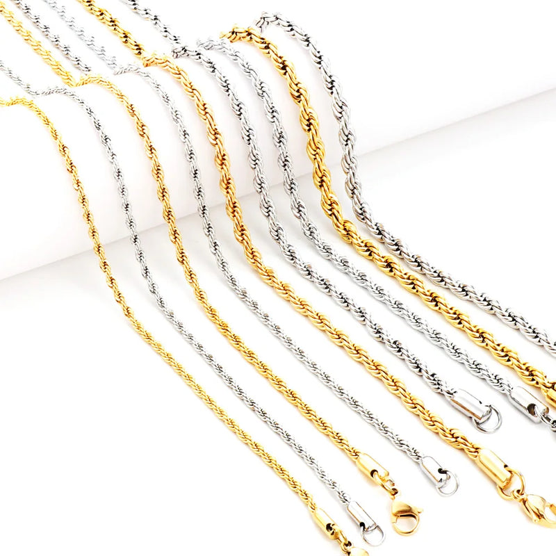 ASON Inoxidable Gold Color Chains 1-5mm Stainless Steel Snake Chains Necklace Twist Rope Jewelry Women Long Chains Accessories