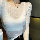 New Printed Mesh Women Base Shirt Autumn Fashion Casual Long Sleeved Sun Protection Ice Silk Inner Layer Women\'s T-Shirt