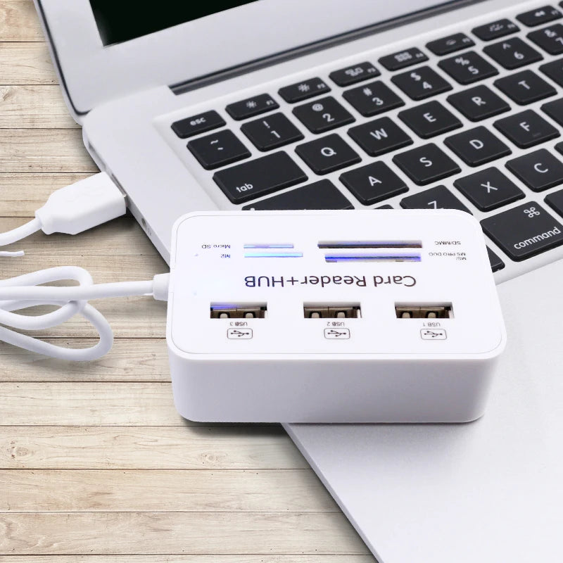 Mini SD TF Card M2 MS Card Reader Multi-function All In One Card Reader 3 Ports USB2.0 Hub USB Splitter For Laptop Desktop