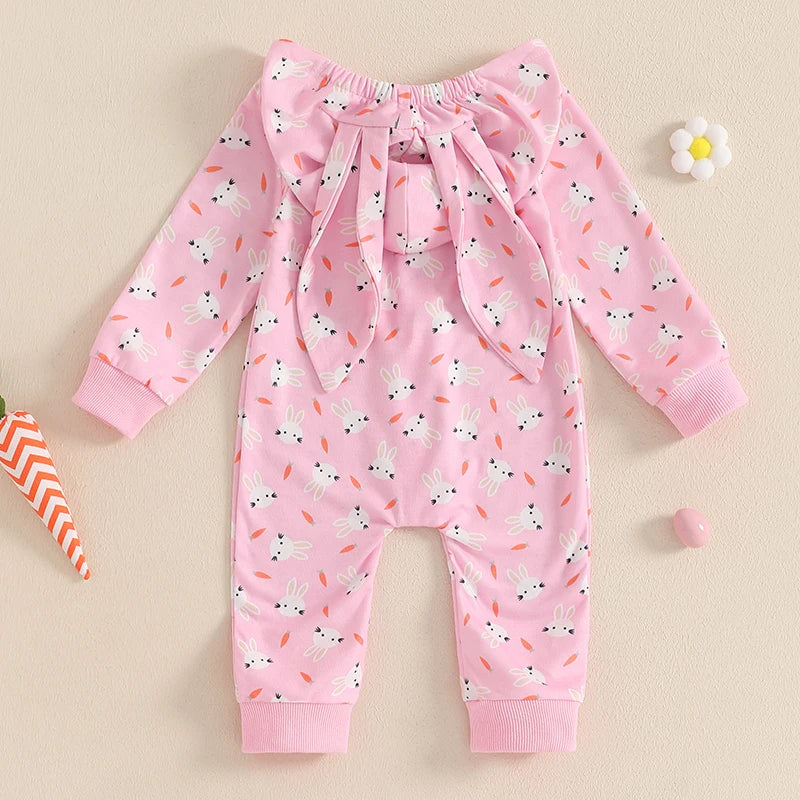 Adorable Toddler Easter  with Cute Bunny Ear Hood and Easter Egg Print - Long Sleeve Baby Romper for Spring Festivities