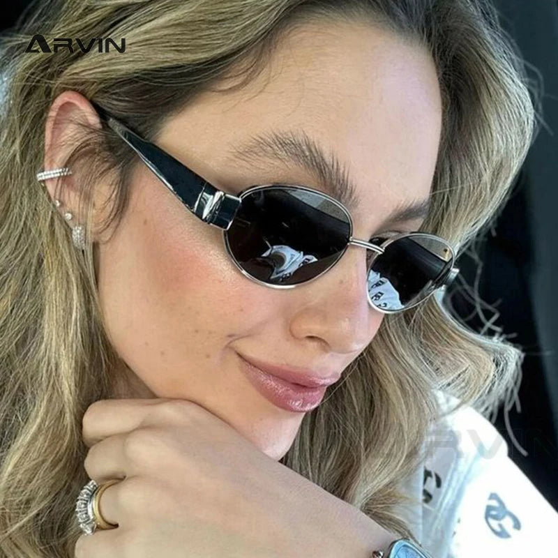 2024 Small Metal Frame Oval Sunglasses for Women  Brand Designer Fashion Luxury Shades UV400 Eyewear Men Vintage Sun Glasses