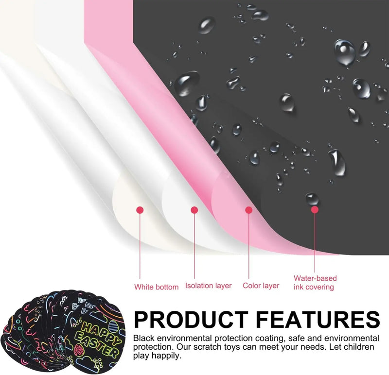 12pcs Easter Magic Scratch Paint Easter Eggs Crafts DIY for Making Holiday Gifts Egg Basket Fillers Party Decorations