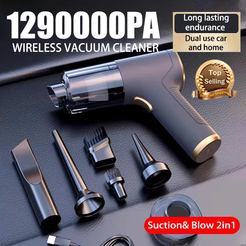 1290000Pa High Power Wireless Car Vacuum Cleaner Suction& Blow 2 In1 Portable Handheld Home & Car Dual Use Mini Vacuum Cleaner