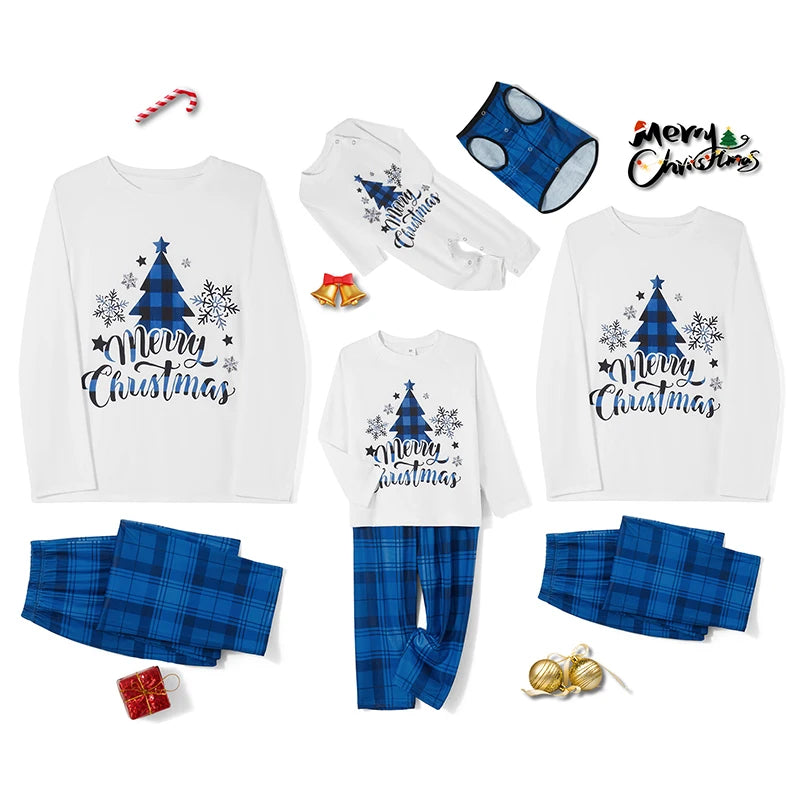 Christmas Family Matching Pajamas Sets Christmas PJ's Letter Print Top and Plaid Pants Jammies Sleepwear