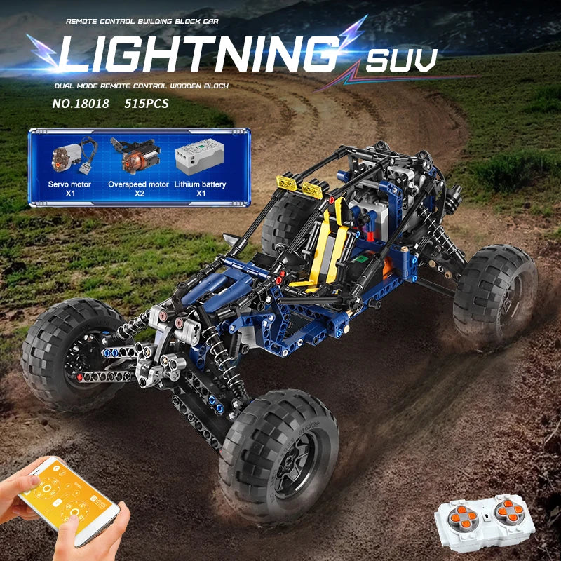 MOULD KING 18018 Technical Car Toys The MOC-3028 APP&RC Motorized Blue Lightning Buggy Model Building Blocks Bricks Kids Gifts