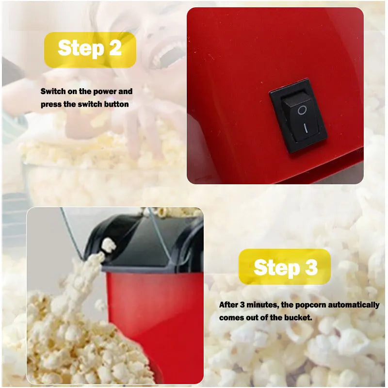 Mini Household Electric Popcorn Maker Machine 1200W Fully Automatic Healthy Gift Idea For Kids Home-made DIY Popcorn Movie Snack