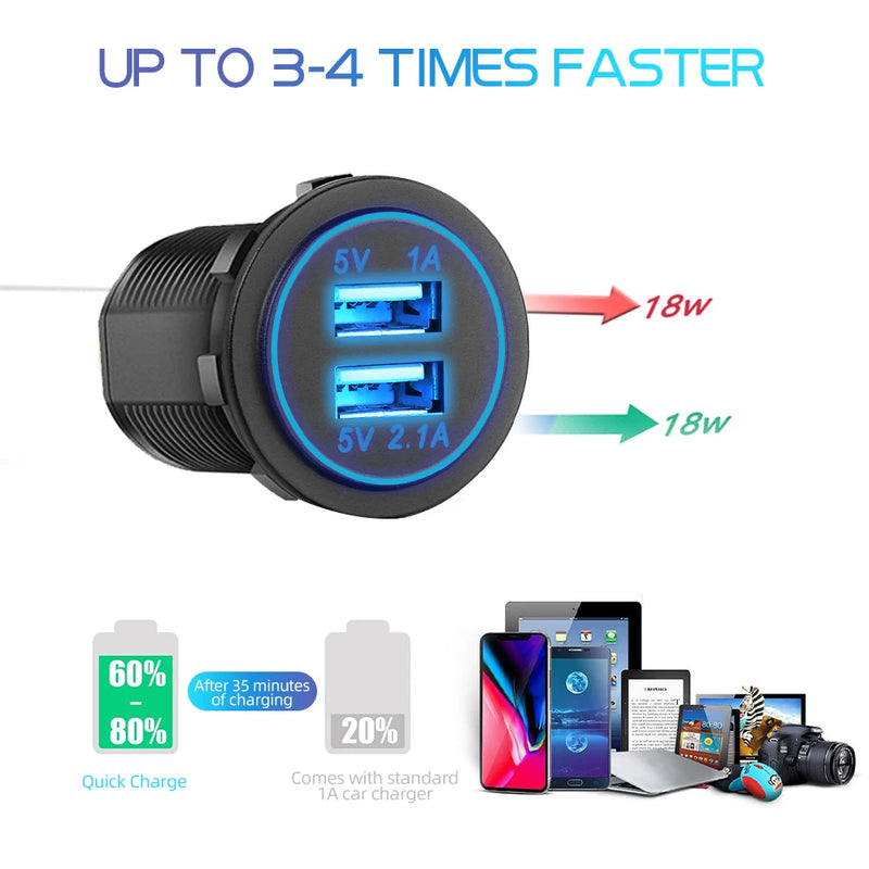 5V 3.1A 12V Dual USB C Car Charger Fast Charging USB PD QC3.0 Fast Charger For iPhone Samsung Xiaomi Car Phone Charger Adapter