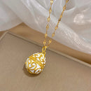 Greatera Colorful Enamel Easter Egg Pendant Necklaces for Women Guilloche Locket Egg Gold Plated Chain Necklaces Party Jewelry