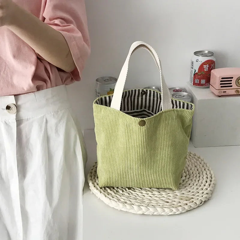 Large Corduroy Shoulder Shopper Bag for Women Cotton Cloth Fashion Canvas Tote Shopping Bags Woman Handbags Reusable Travel Bags
