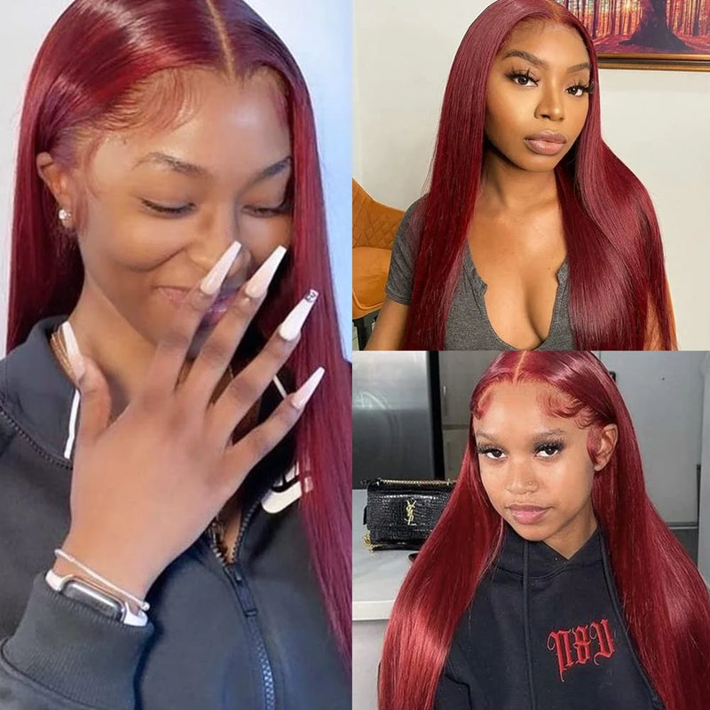 99J Burgundy Straight 13x4 Hair Lace Front Wig Human Hair Wigs Pre-Plucked Red Colored Lace Front Human Hair Wigs for Women