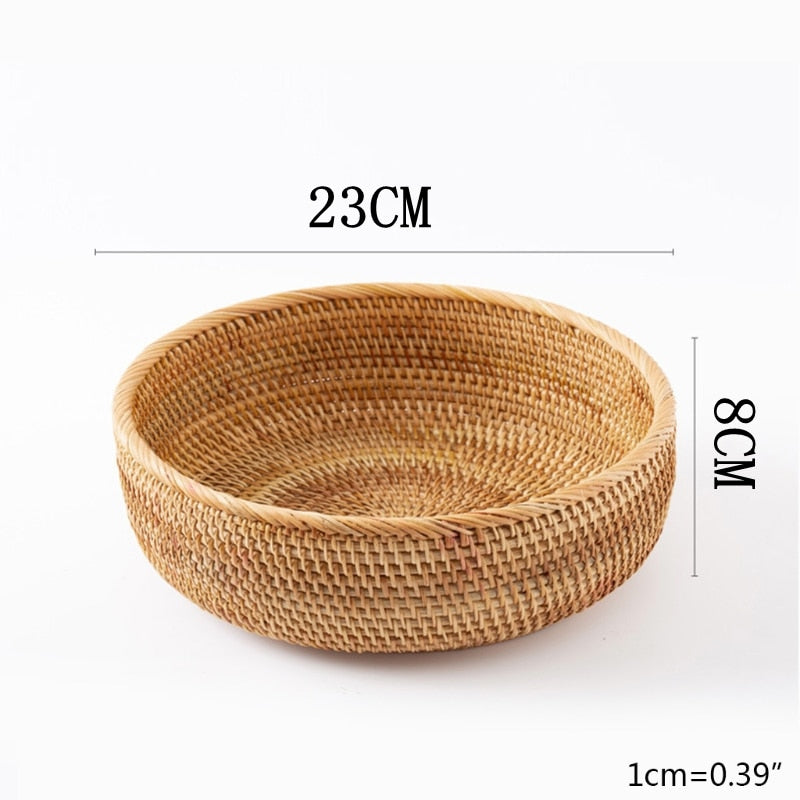 Hand-woven Rattan Wicker Basket Fruit Tea Snack Bread Basket Cosmetic Rectangular Storage Box Household Kitchen Supplies