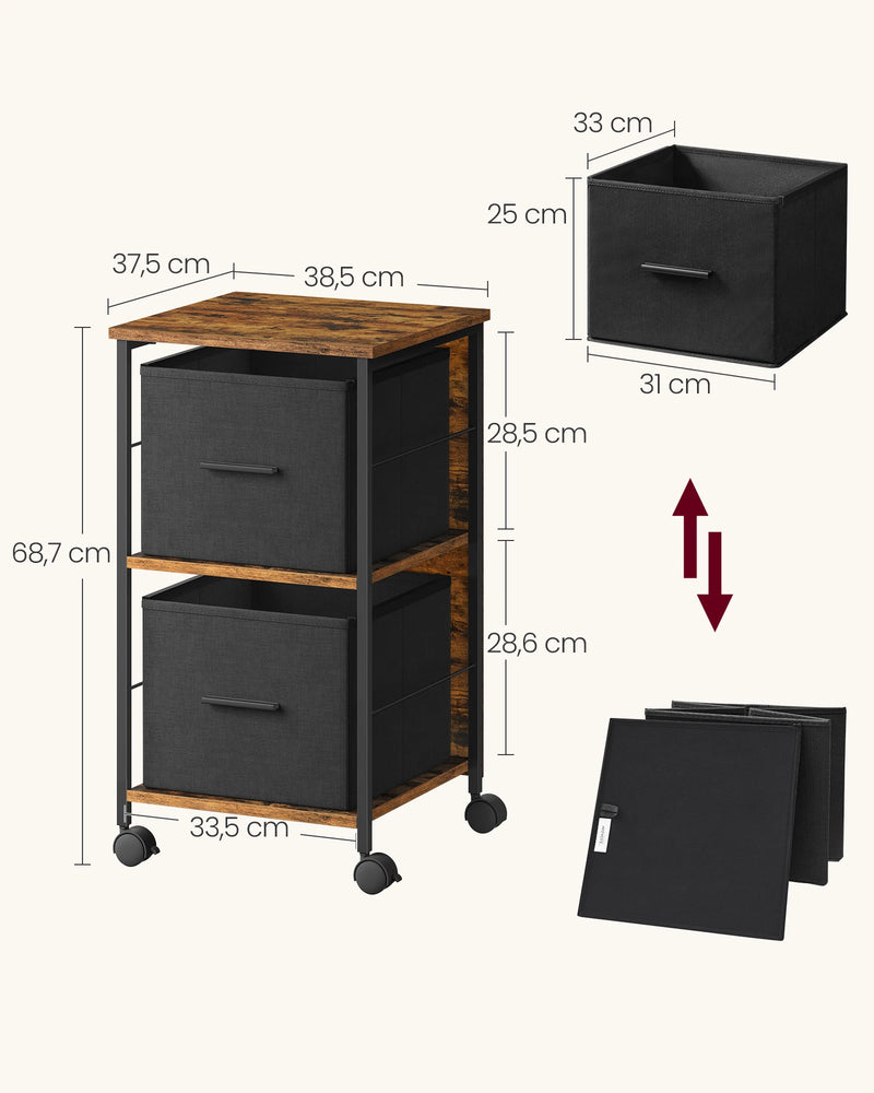 VASAGLE file wardrobe with 2 drawers, print stand, for A4, letter format, hanging system, storage box, Home Office