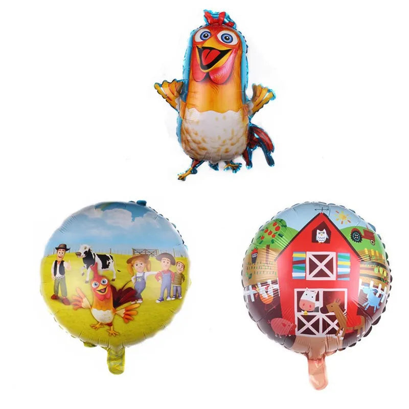 Farm Animal Theme Birthday Party Decorations Ranch Event Suppplies Cow Chicken Disposable Tableware Latex Aluminum Foil Balloon